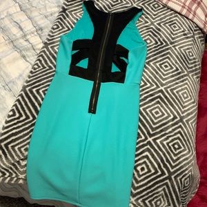 Slightly worn teal blue and black dress!